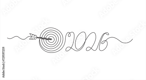 Continuous one line drawing of 2026 New Year target and goals with symbol of 2026. target for new year 2026 concept.