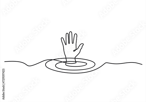 Continuous one line drawing drowning icon. SOS concept. Single line draw design vector graphic illustration.