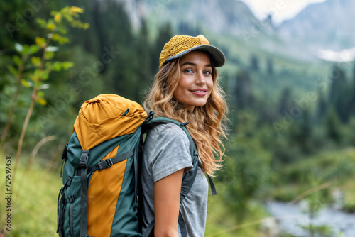Smiling Female Hiker in Mountains. Generative AI © Mihai Zaharia