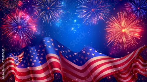 June 4th USA Independence Day - background with fireworks for design.