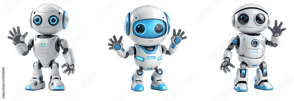 Cute AI Robot Chatbot Waving Set Isolated on Transparent Background -