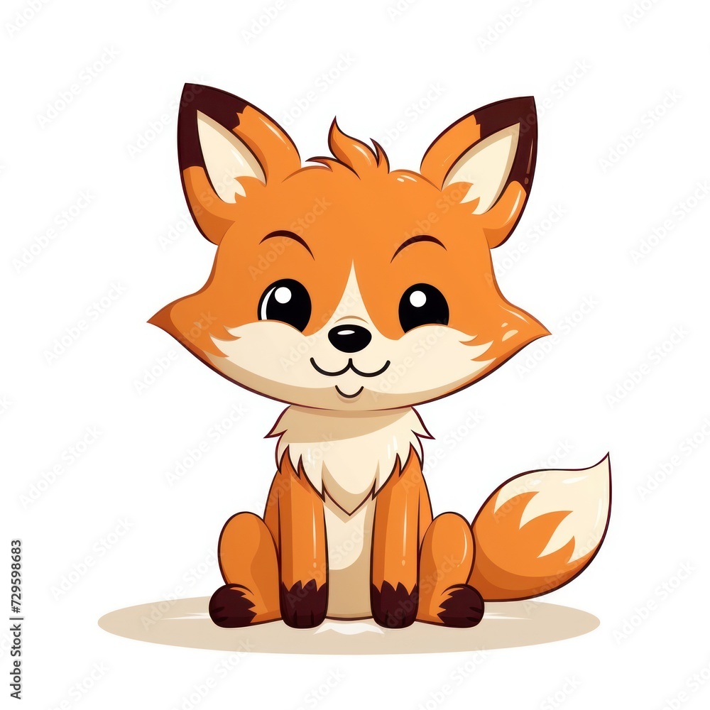 A cartoon illustration of a cute fox sitting down. The fox has a white belly, brown fur on its back and ears, and black tips on its paws. It has a smiling expression with a white snout and black eyes. A cartoon illustration of a cute fox sitting down. The fox has a white belly, brown fur on its back and ears, and black tips on its paws. It has a smiling expression with a white snout and black eyes.