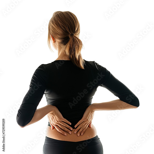 Woman in Black Top Holding Lower Back
