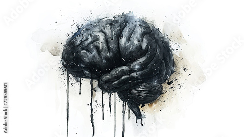 illustration of depressed brain , organ damage, crying brain sad, anxiety, depression, post partum