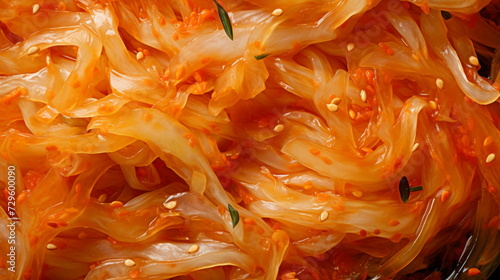 kimchi displays the lush textures and deep red hues of this beloved Korean dish, a culinary masterpiece of fermentation