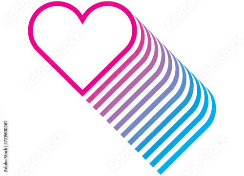 Pink and blue vector heart in retro style. Striped pattern in neon colors. Valentine's Day pattern. Цветной A design element made of liny. Symbol of love. Windy background. Disco