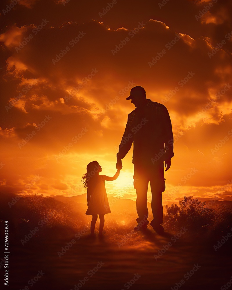Dad and Daughter Walking at Sunset