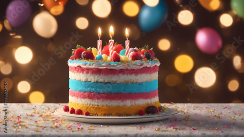 Birthday cake against a party background