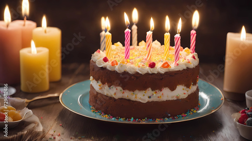 Birthday cake against a party background