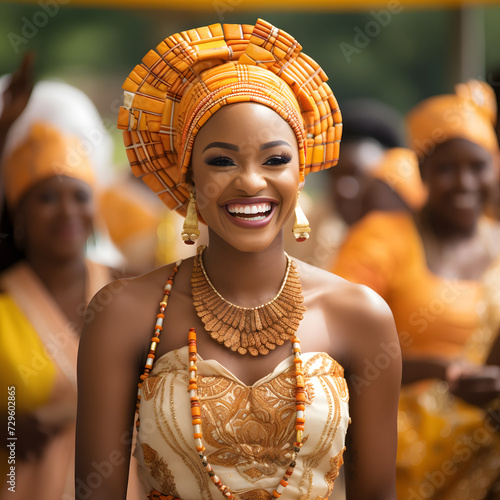 celebration at an African wedding with a focus on smiling individuals