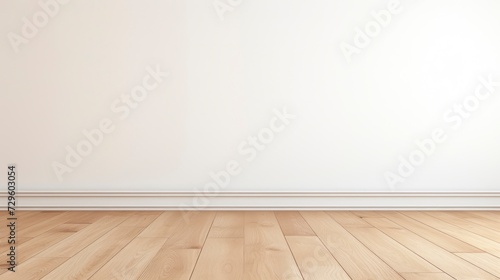 Empty room with wooden floor and white wall.