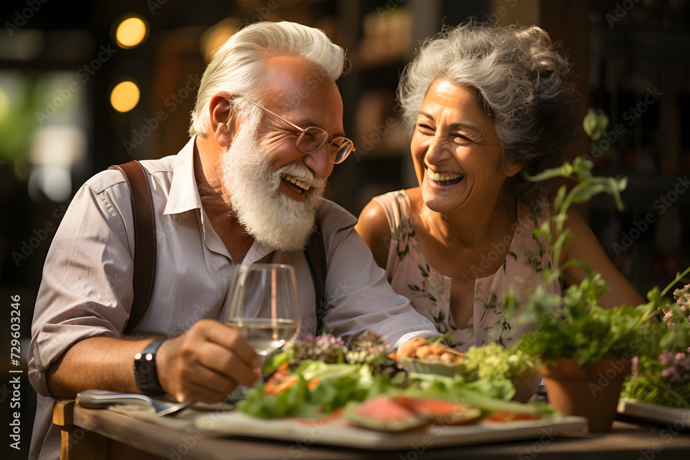romantic elderly couple talking at a table in a cafe romantic elderly couple talking at a table in a cafe