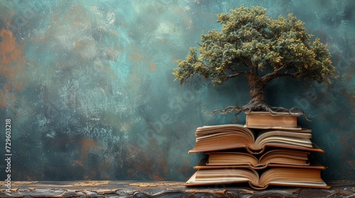 A tree of wisdom with branches of books and leaves of wisdom, embodying lifelong learning