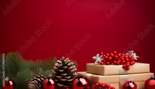 Wrapped gift box with shiny ornament on snowy winter background generated by AI