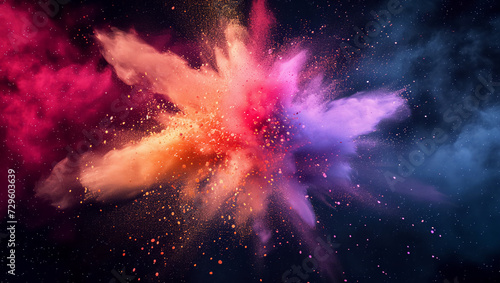 Colorful dust. An explosion of particles of bright colors. Colored background with lots of dust of different colors, explosion of colors.