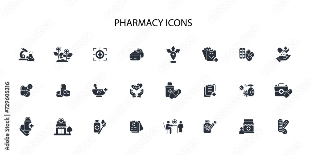 Pharmacy icon set.vector.Editable stroke.linear style sign for use web design,logo.Symbol illustration. Pharmacy icon set.vector.Editable stroke.linear style sign for use web design,logo.Symbol illustration.