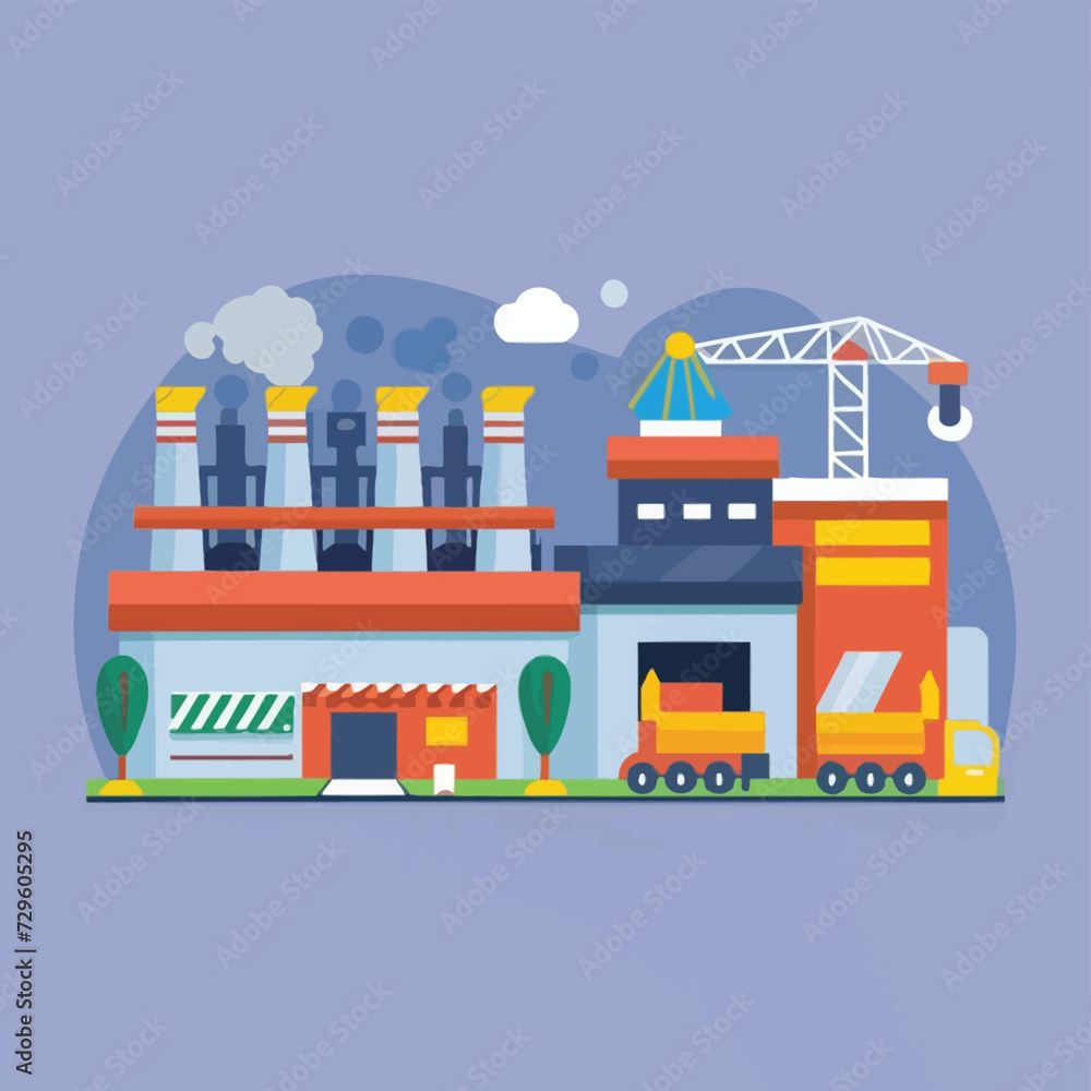 2d vector illustration icon, shape line , architecture factory industrial and town with home
