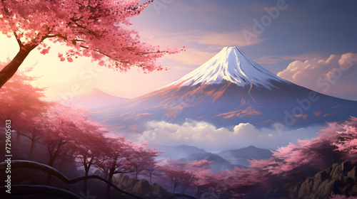 Photo samurai stands near waterfall samurai standing in waterfall garden with swords on the ground digital art style illustration painting,, A large mountain with a snow cap at the top in japan with   © Rehman