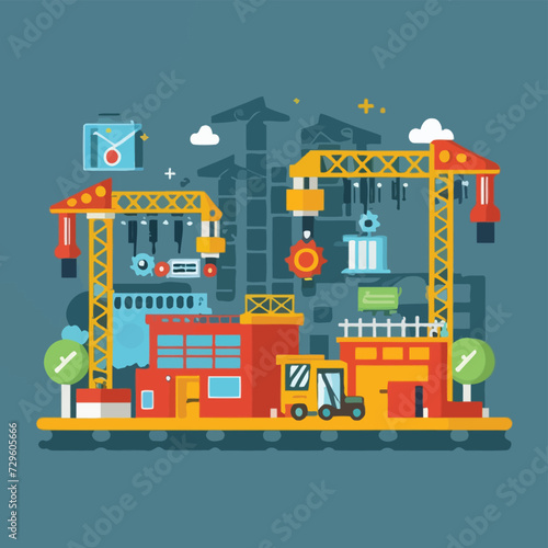 2d vector illustration icon, shape line , architecture factory industrial and town with home
