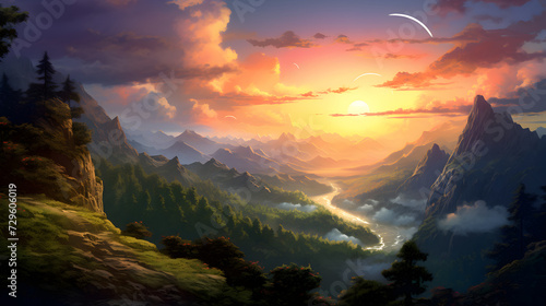 Captivating Landscape Majestic Sunset Casting a Warm Glow over a Serene Valley with a Meandering Ri,,
landscape during sunset nightcore high quality Free Photo

 photo