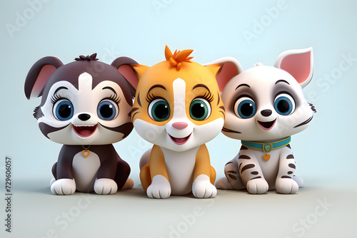 Delight in the cuteness of these 3 cartoon animal toy characters. They're featured against a transparent PNG background,    Generative AI,