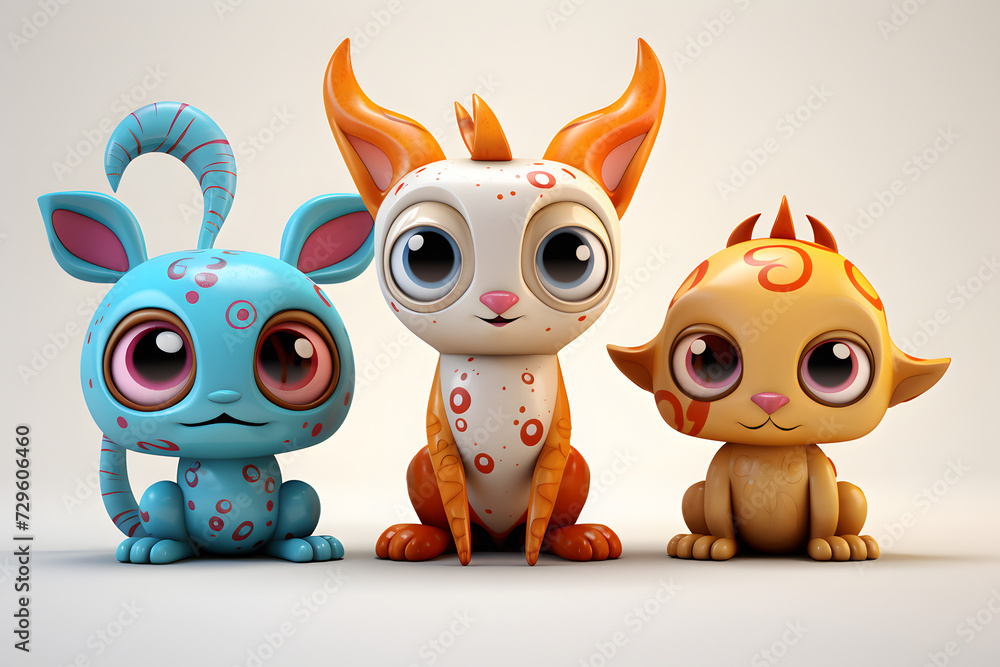 Immerse yourself in the playfulness of these 3 cartoon animal toy characters. They shine on a transparent PNG background, Generative AI, Immerse yourself in the playfulness of these 3 cartoon animal toy characters. They shine on a transparent PNG background, Generative AI,