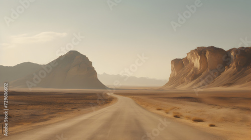 Travel and vacation background, 3d illustration with cut of the ground and the desert road. Pro Photo,, A road leading to the desert