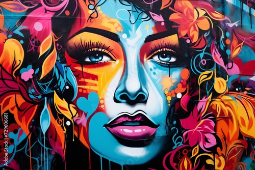 Womans Face With Flower Painting