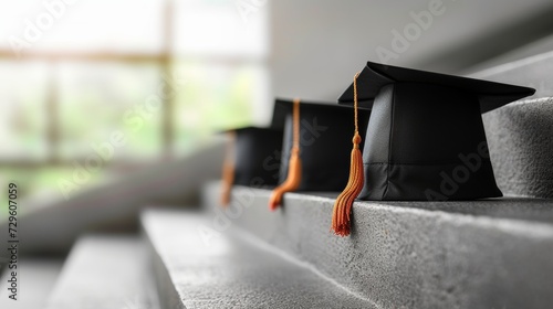  Graduation caps and ascending steps represent the pursuit of higher education photo