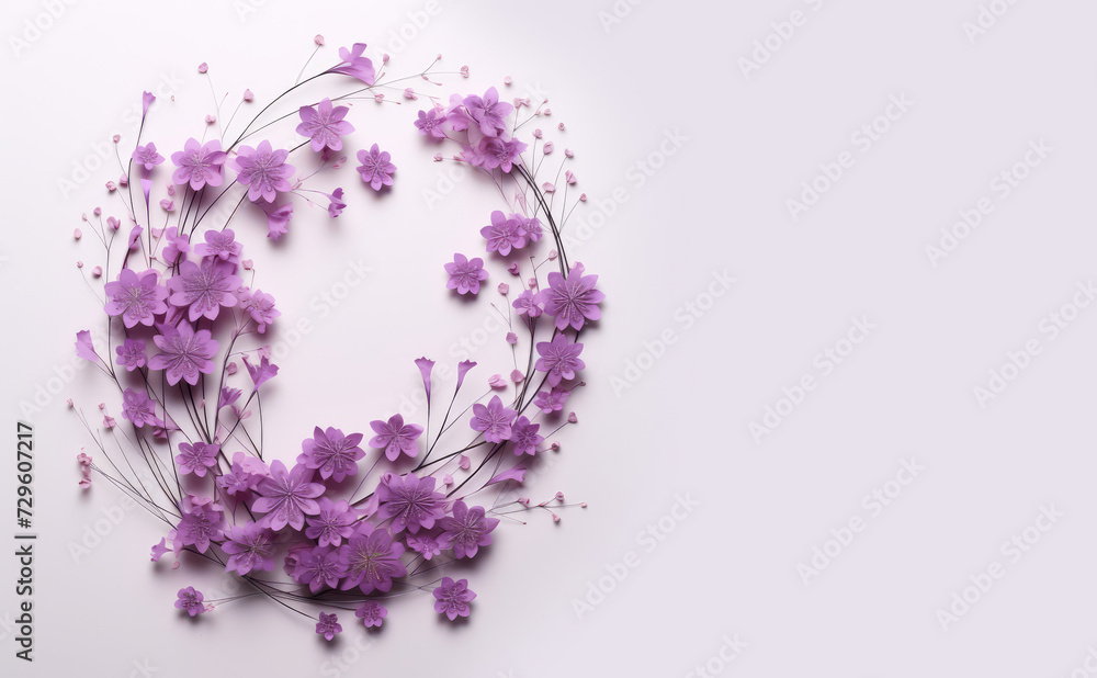 Bunch of purple lavender flowers isolated on a purple background. Template for greeting card, celebration card.. Copy space for text, advertising, message, logo Bunch of purple lavender flowers isolated on a purple background. Template for greeting card, celebration card.. Copy space for text, advertising, message, logo