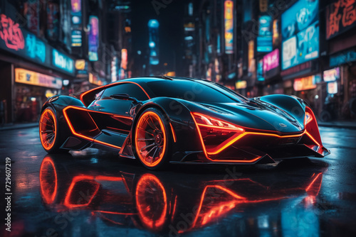 Futuristic car vehicle at night in city