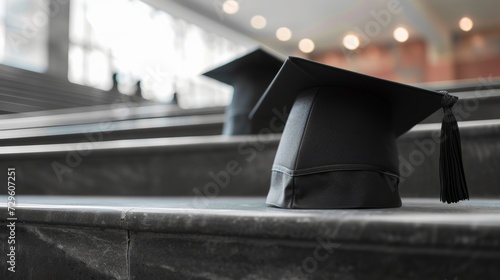  Graduation caps and ascending steps represent the pursuit of higher education