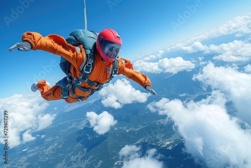 Skydiving athlete floating in the air Extreme sports challenge human limits.