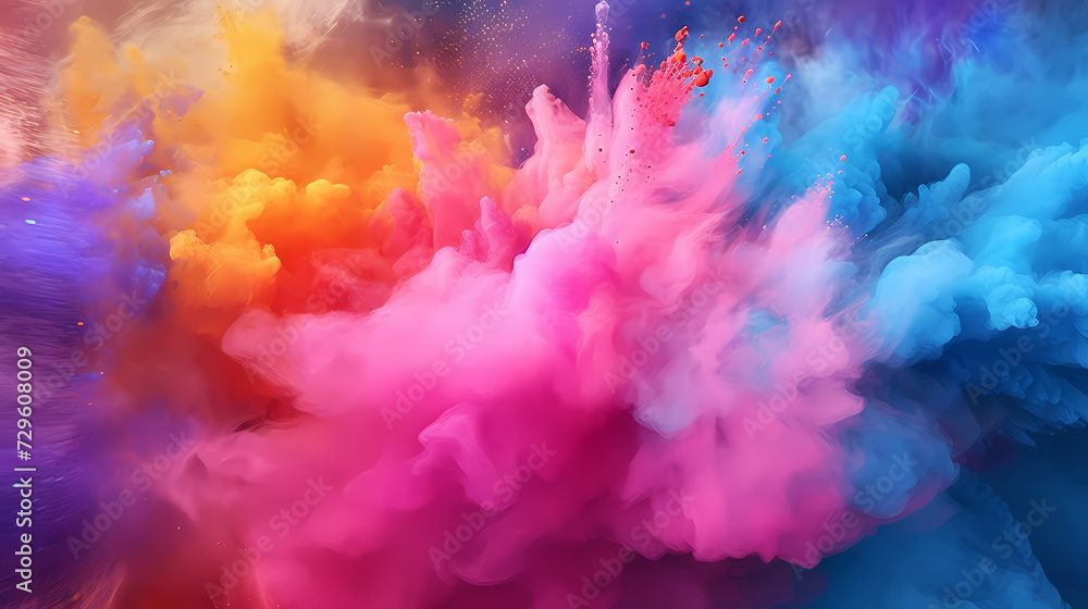 Fototapeta premium Indian Happy Holi concept, colorful powder background, blue, yellow, pink