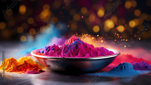 Indian Happy Holi concept, colorful powder background, blue, yellow, pink © Derby