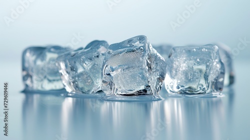 Crystal-clear ice cubes on a clean white surface, representing clarity