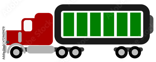 Vector illustration of electric truck with large Li-Ion battery and semi-trailer