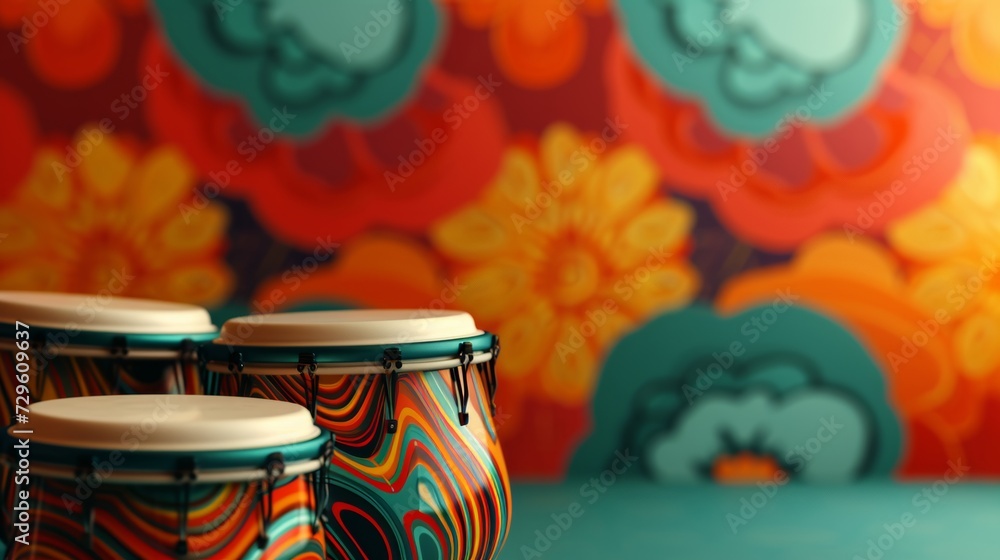 Bongo drums and abstract patterns inspired by the beatnik culture of ...