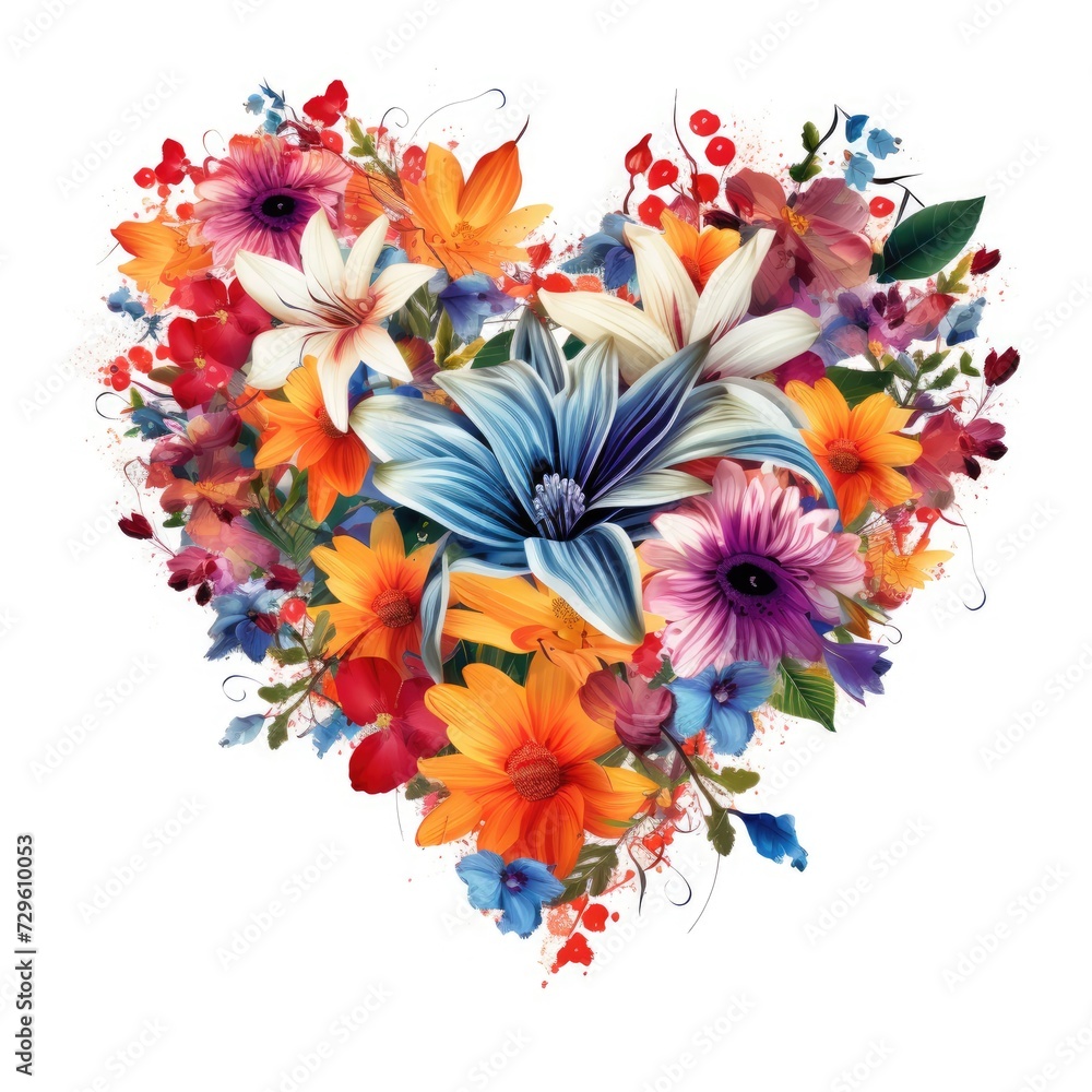 Illustration abstract flower heart. Pretty flowers with leaves in the shape of a heart.