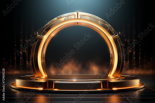 Illustration of a circular gold stage. Suitable for use in making logo or icon, designing website or printed materials, promotional products, social media. You can find many other ways by creativity. photo