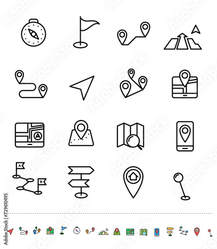 Photography Set of vector linear and color icons. Navigation.