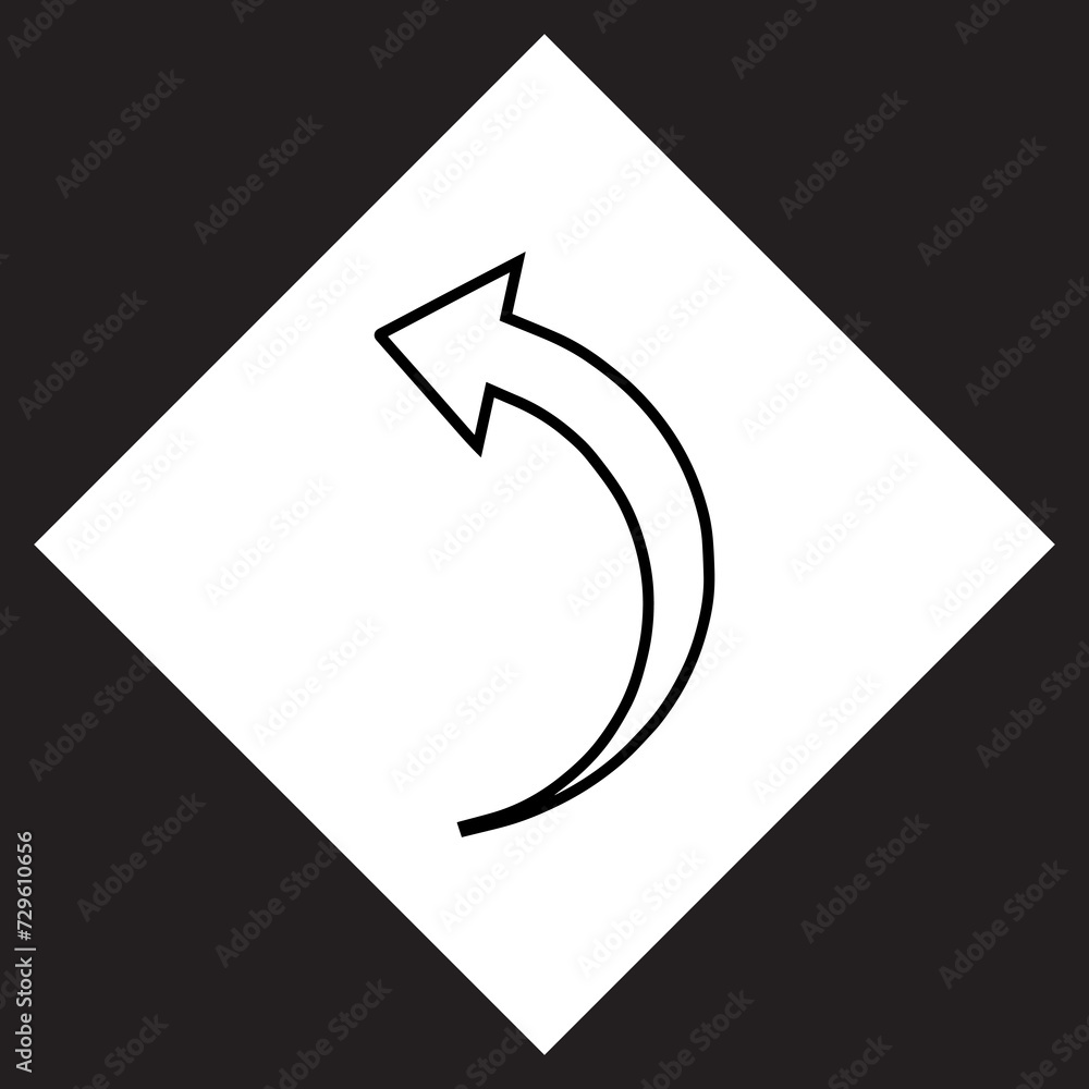 Curved arrow icon vector. Arrow pointer logo design. Arrow left vector icon illustration in rhombus isolated on black background Curved arrow icon vector. Arrow pointer logo design. Arrow left vector icon illustration in rhombus isolated on black background