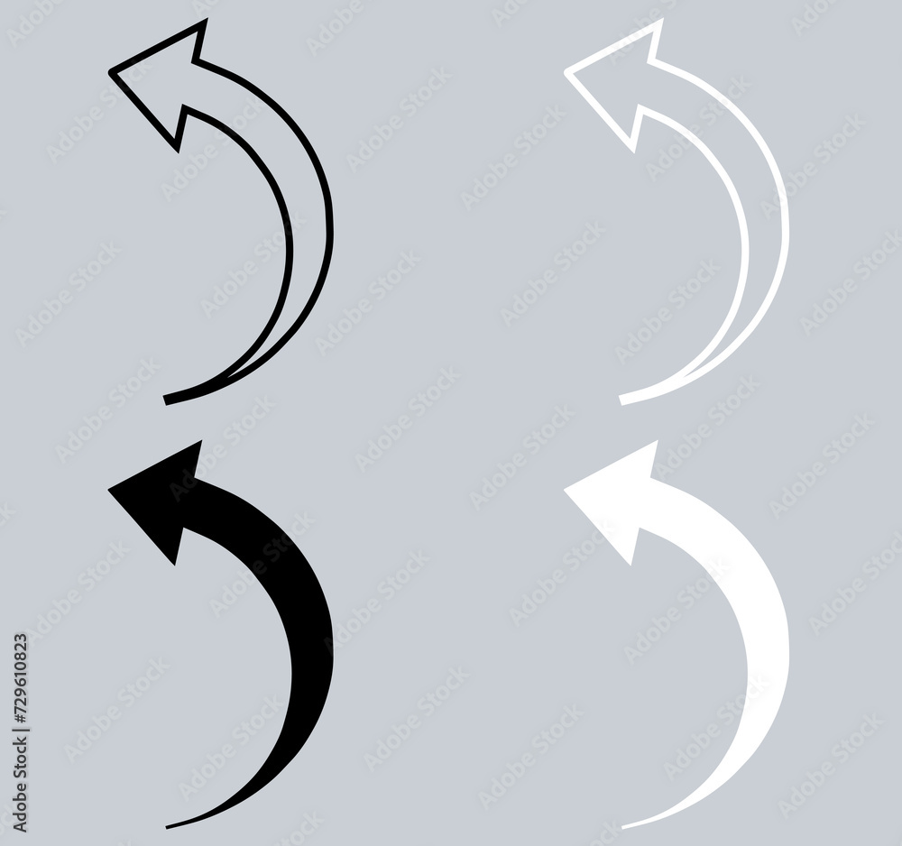 Set of Curved arrow icon. Arrow pointer icon sign symbol in trendy flat style. Arrow left vector icon illustration isolated on gray background Set of Curved arrow icon. Arrow pointer icon sign symbol in trendy flat style. Arrow left vector icon illustration isolated on gray background