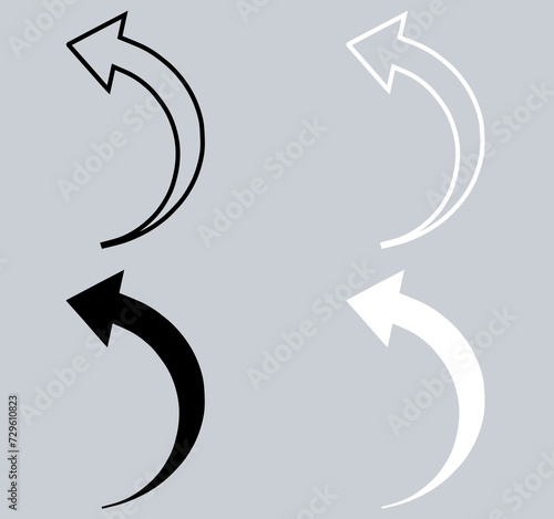Set of Curved arrow icon. Arrow pointer icon sign symbol in trendy flat style. Arrow left vector icon illustration isolated on gray background