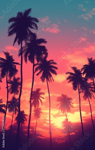 Modern background for cellphone, mobile phone, ios, android, palm trees in silhouette at a sunset © MD Media