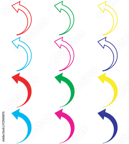 Curved arrow icon vector. Arrow pointer icon sign symbol in trendy flat style. Set elements in colored icons. Arrow left vector icon illustration isolated on white background