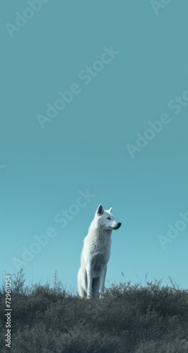 Modern background for cellphone, mobile phone, ios, android, a beautiful a white wolf standing by itself against a black background
