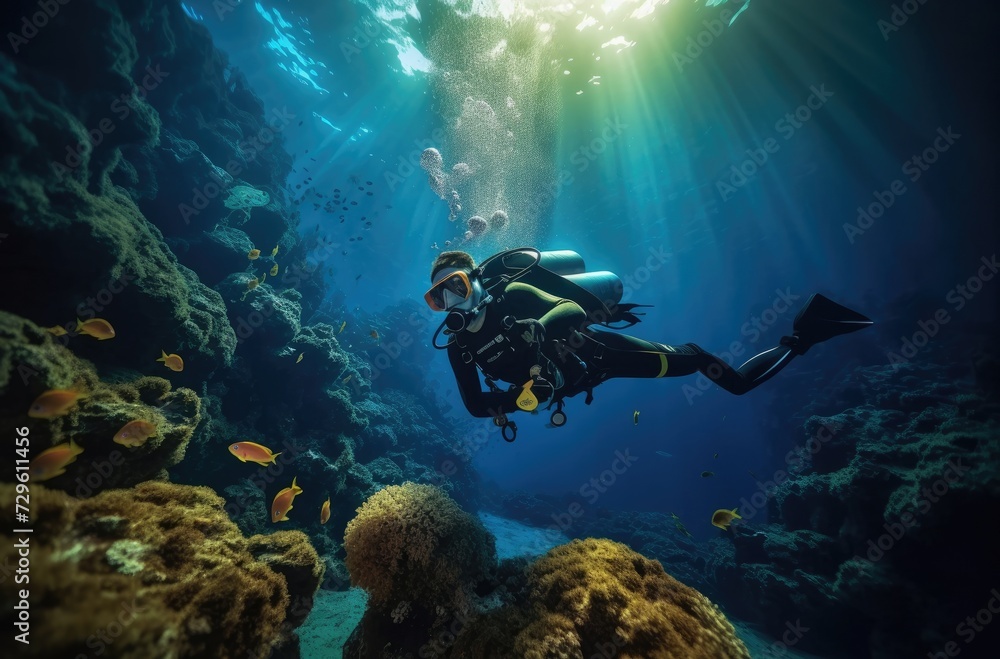 custom made wallpaper toronto digitalTwo divers and some corals in a shallow water reef