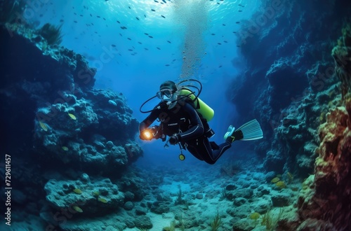 Wallpaper Mural Two divers and some corals in a shallow water reef Torontodigital.ca
