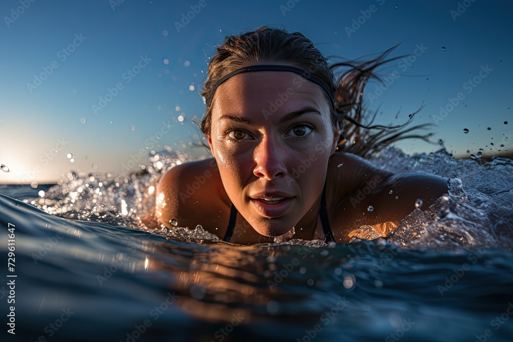 Obraz premium Woman swimming in water.
